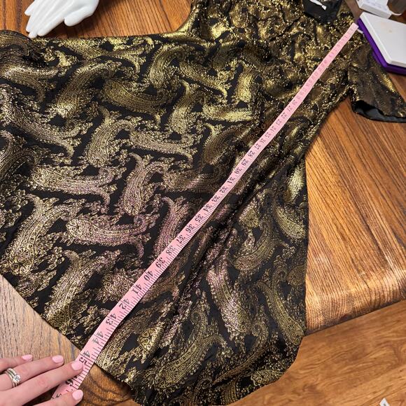 Stockholm Atelier & Other Stories Metallic Paisley Dress Sz 10 Gold Brocade Midi - Picture 7 of 9